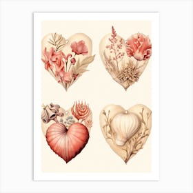 Shell Heart & Plants Vintage Sepia Art Print