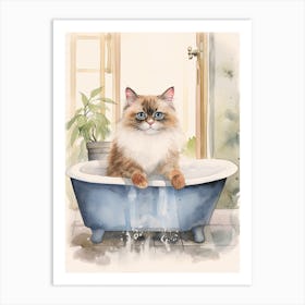 Birman Cat In Bathtub Botanical Bathroom 3 Art Print