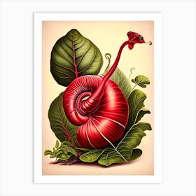 Snail With Red Background 1 Botanical Art Print