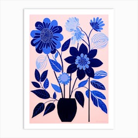 Blue Flower Illustration Dahlia 4 Art Print