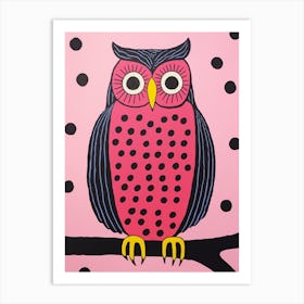 Pink Polka Dot Owl 6 Art Print