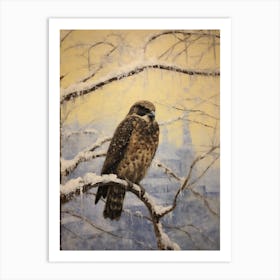 Vintage Winter Animal Painting Falcon 2 Art Print