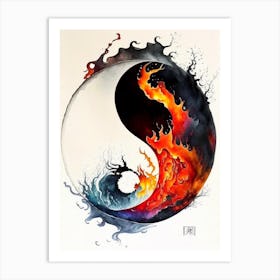 Fire And Water 1 Yin And Yang Japanese Ink Art Print