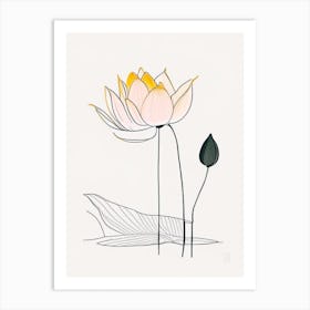 Lotus Flower In Garden Minimal Line Drawing 3 Art Print