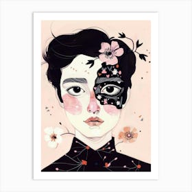 Portrait Of A Girl With Flowers 2 Art Print