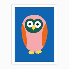 Sweet Little Owl Blue Art Print