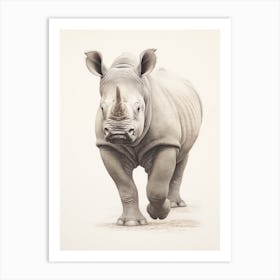 Grey Tonal Illustration Of A Rhino Art Print