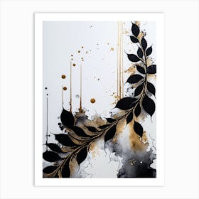 Black And Gold Leaves Abstract Art Print