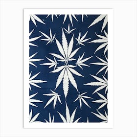 Cyanotype hemp blue leaf Art Print