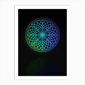 Neon Blue and Green Abstract Geometric Glyph on Black n.0212 Art Print