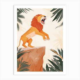 African Lion Roaring On A Cliff Illustration 4 Art Print