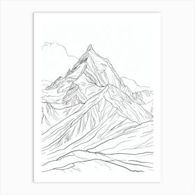 Nanga Parbat Pakistan In Line Drawing 2 Art Print