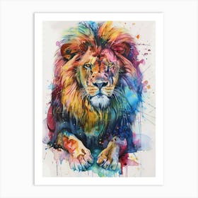 Lion Colourful Watercolour 3 Art Print