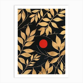 Gold Leaf And Red Sun Art Print