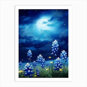 Bluebonnet Wildflower With Starry Sky (1) Art Print