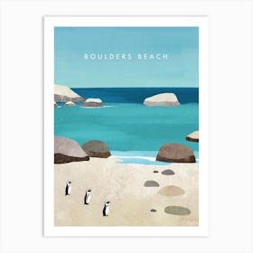 Boulders Beach Penguins Vintage Travel Poster, Cape Town Art Print