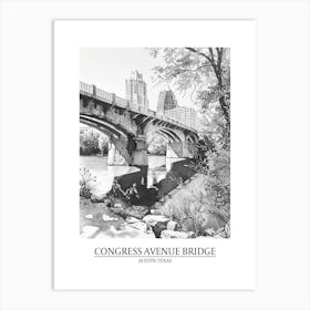 Congress Avenue Bridge Austin Texas Black And White Drawing 2 Poster Art Print