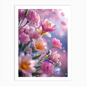 Pink Flowers In A Vase Affiche