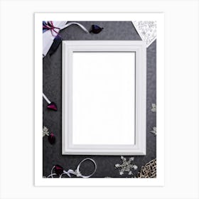 White Frame With Snowflakes Art Print