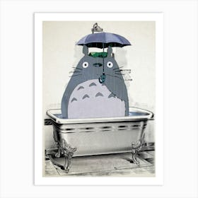 Totoro in the Shower - Japanese Print - Studio Ghibli Mashup Art Print