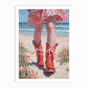 Red Boots On The Beach Art Print