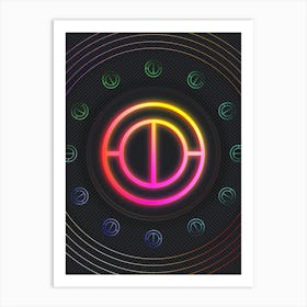Neon Geometric Glyph in Pink and Yellow Circle Array on Black n.0263 Art Print