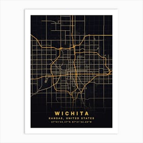 Wichita Kansas Usa Black And Gold Map Affiche