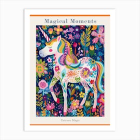 Folky Floral Colourful Unicorn Portrait Poster Art Print