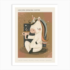 Unicorn Drinking A Coffee Mocha Muted Pastels Poster Art Print
