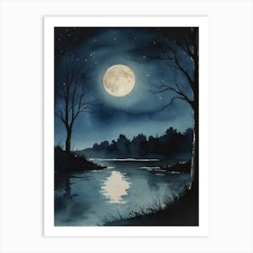 Moonlight By The Lake Art Print