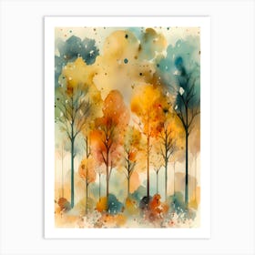 Watercolor Autumn Trees Art Print