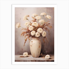 Carnation, Autumn Fall Flowers Sitting In A White Vase, Farmhouse Style 3 Art Print