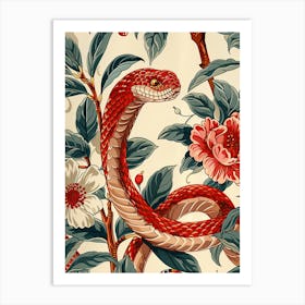 Lunar Year Of The Snake 2025 Wall Art Print Poster Framed Snake Art Chinese Zodiac Vintage Red 2 Art Print