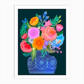 Colorful Flowers In A Vase Art Print