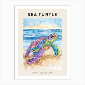 Pencil Scribble Of A Sea Turtle On The Beach Poster 2 Art Print