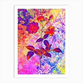 China Rose Botanical in Acid Neon Pink Green and Blue n.0267 Art Print