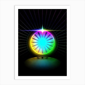 Neon Geometric Glyph in Candy Blue and Pink with Rainbow Sparkle on Black n.0313 Art Print