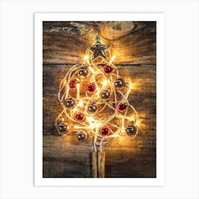 Christmas Tree On A Wooden Background 1 Art Print