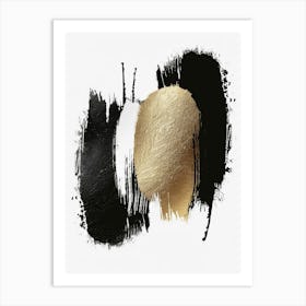 Gold And Black Brushstrokes 2 Art Print