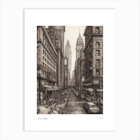 New York Usa Pencil Sketch 1 Watercolour Travel Poster Art Print