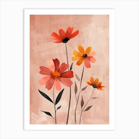 Set Of 4 Simple Hand Drawn Daisies On Pink Paper 2 Art Print