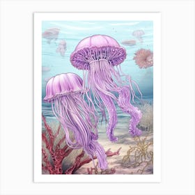 Mauve Stinger Jellyfish Illustration 1 Art Print