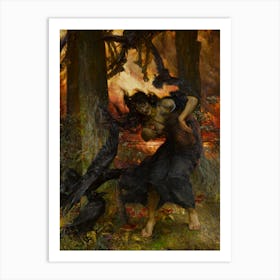 Edgar Bundy "A Witch" 1896 Antique Painting With Ravens | Oil on Panel HD Art Print