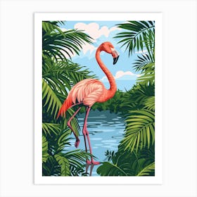 Greater Flamingo Nassau Bahamas Tropical Illustration 4 Art Print