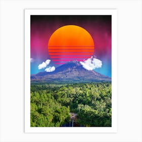 Synthwave sunset & mountain — synthwave collage, space poster Art Print