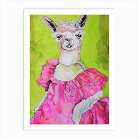 Animal Party: Crumpled Cute Critters with Cocktails and Cigars Llama In Pink Dress Art Print