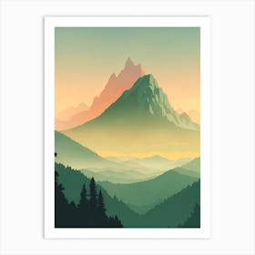 Misty Mountains Vertical Composition In Green Tone 202 Art Print