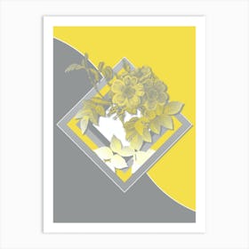 Vintage White Rosebush Botanical Geometric Art in Yellow and Gray n.381 Art Print
