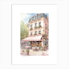 Pink Paris Street Shop Watercolour Art Print