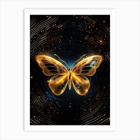 Golden Butterfly On Black Background Art Print